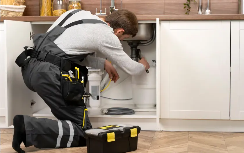 Plumber fixing sewage smell in home