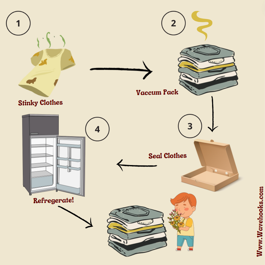 Infographic showing how to get rid of mothball smell out of clothes