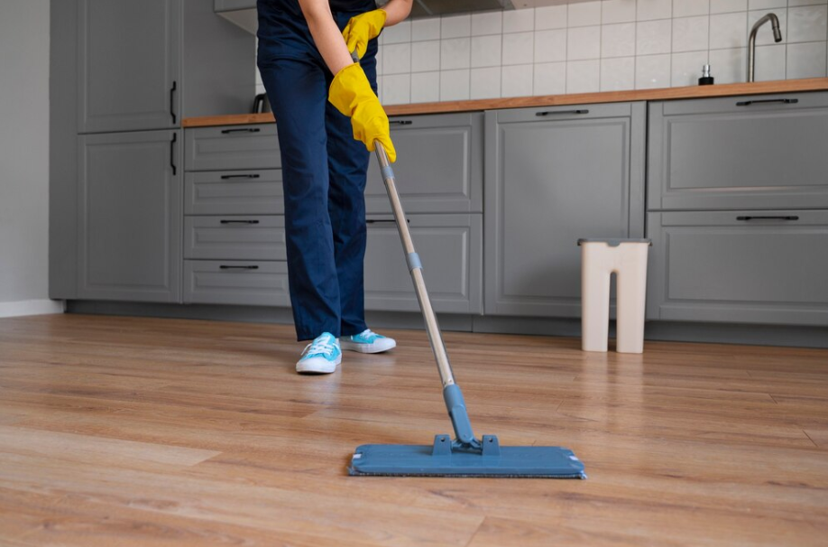 mopping wood floor