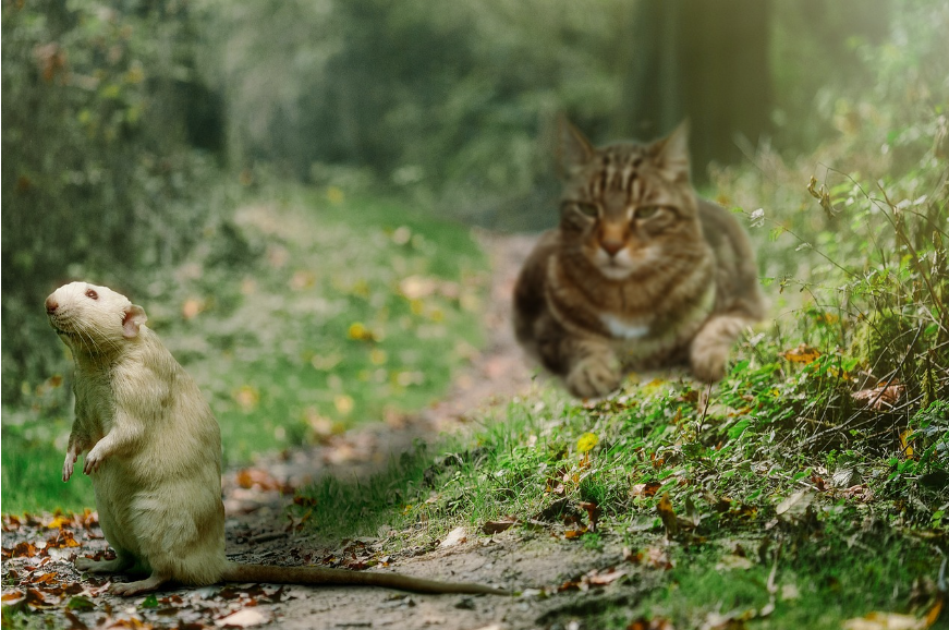 cat chasing mice