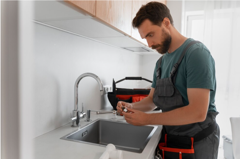 man cleaning utility sink