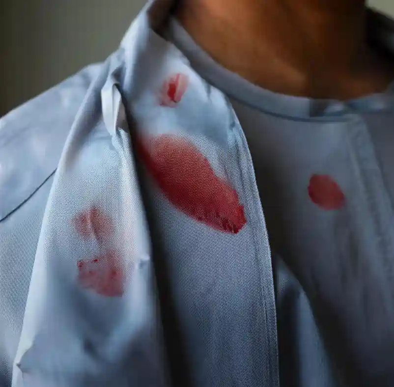 stains on blue shirt