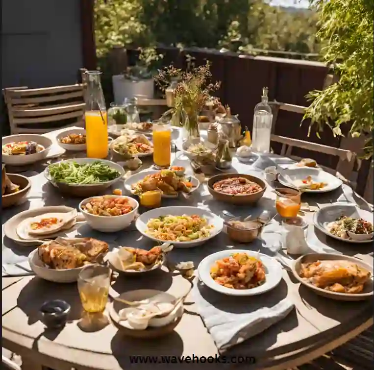 food arranged on the dining table outdoor