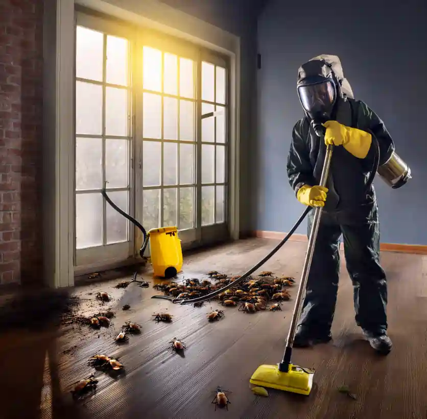 pest controller cleaning pests in apartment