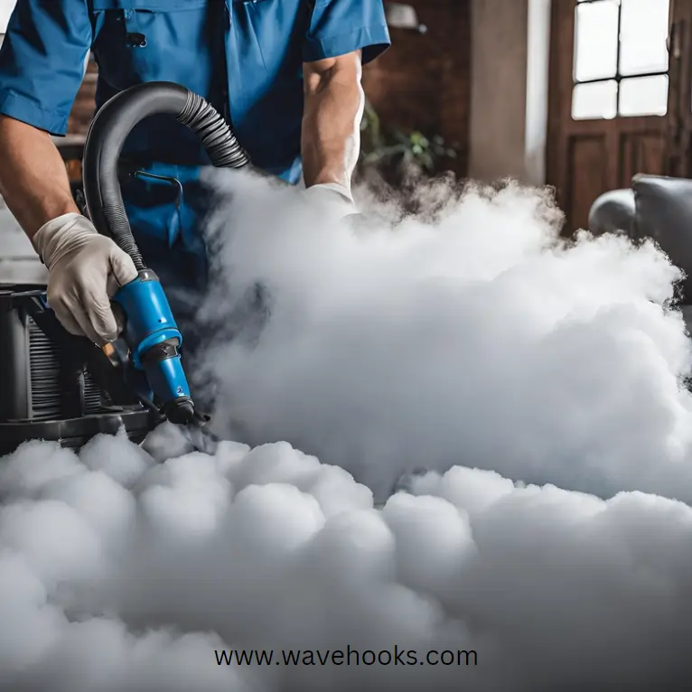 man cleaning home with dry ice