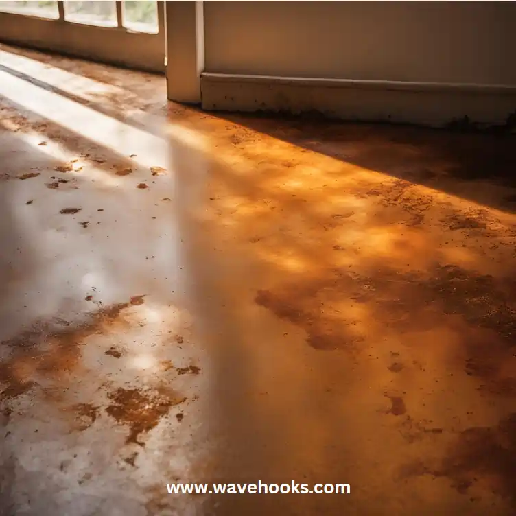 rust stains on the concrete floor in home