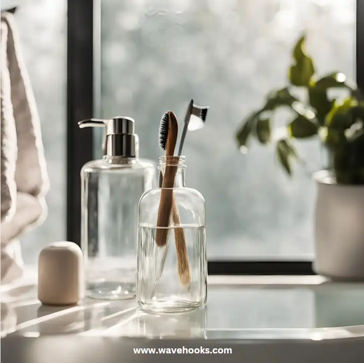 glass bottle as bathroom organizer