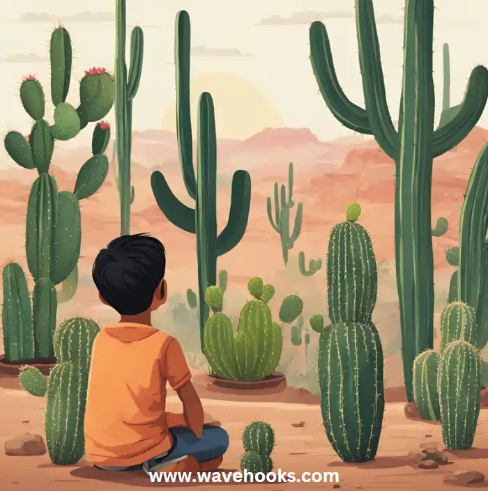 boy watching cactus to grow