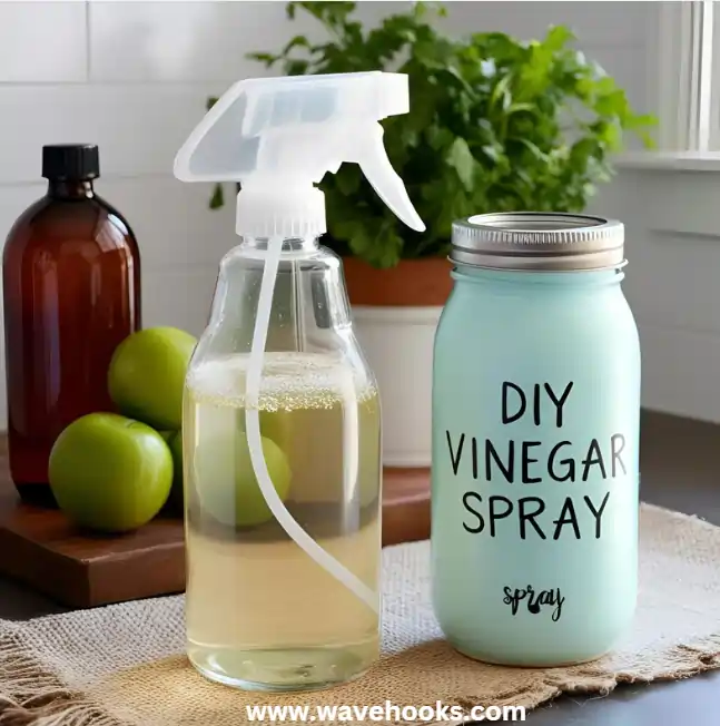 DIY Vinegar spray in blue bottle