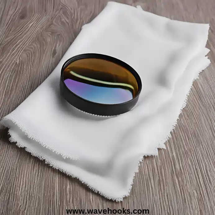 cleaning the lens with white cloth