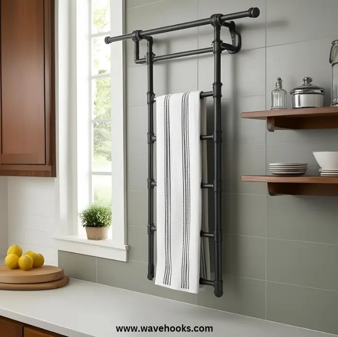 towel rod hanging in the kitchen