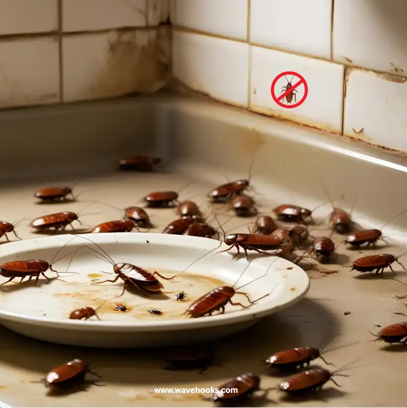 multiple roaches around the plate