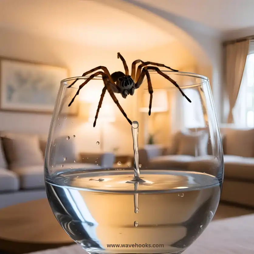 spider drinking water from glass