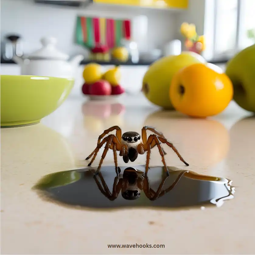 spider drinking water in the home table