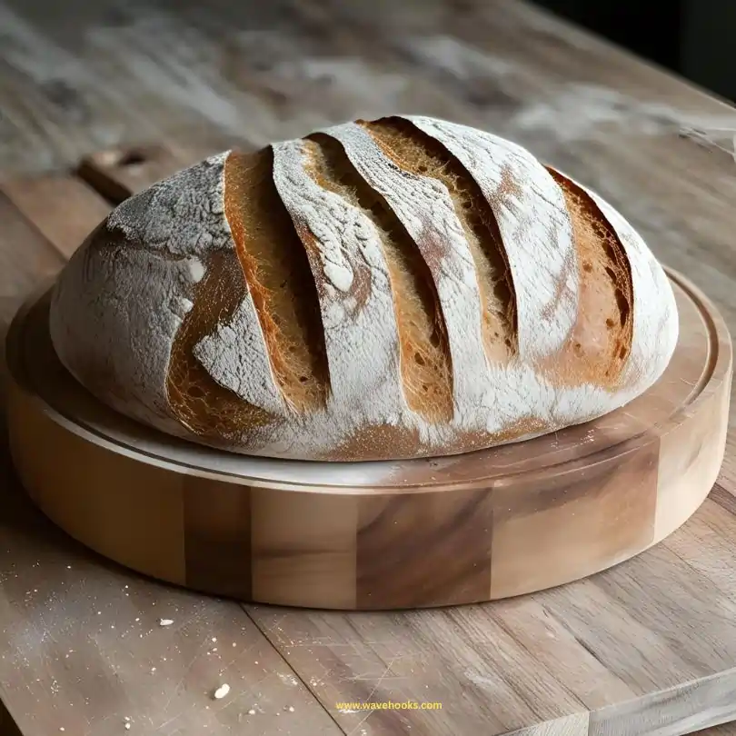 sardough bread on the wooden platter