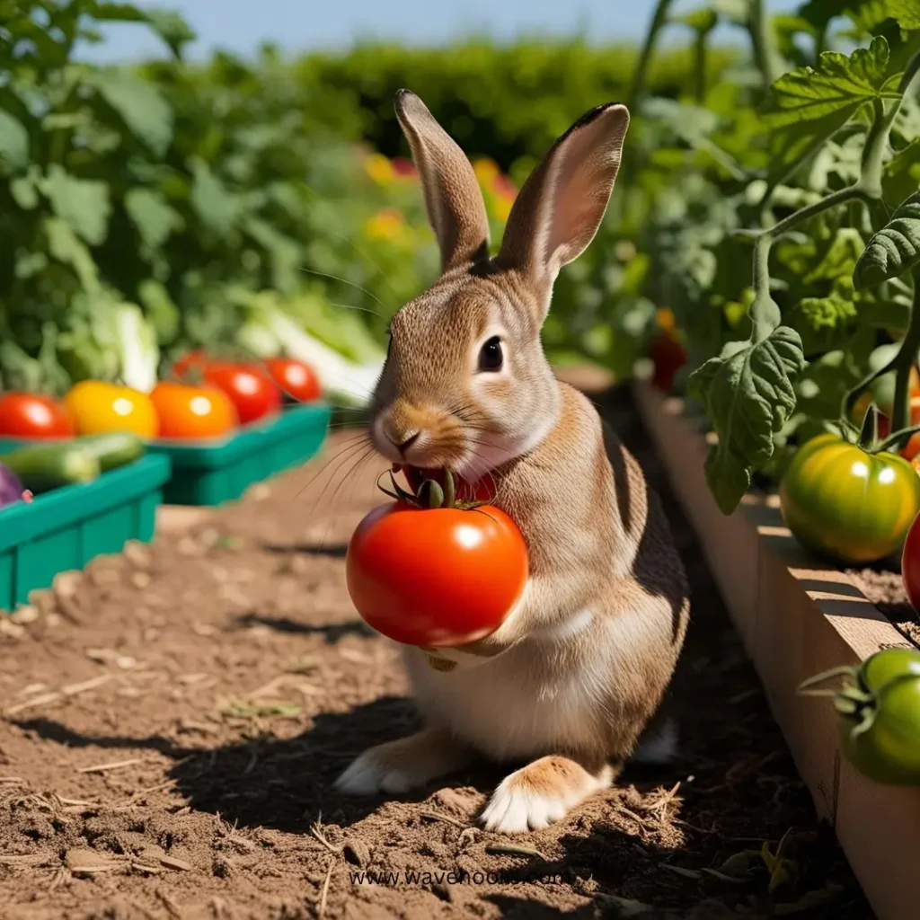 rabbit eating tomato