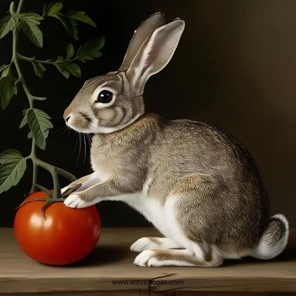 rabbit playing with tomato