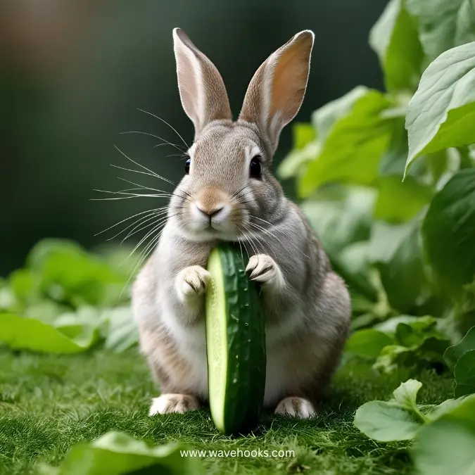 rabbit eating cucumber