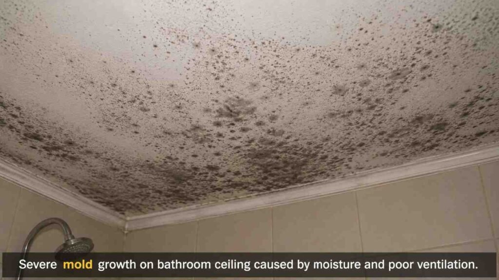 Mold formation on bathroom ceiling