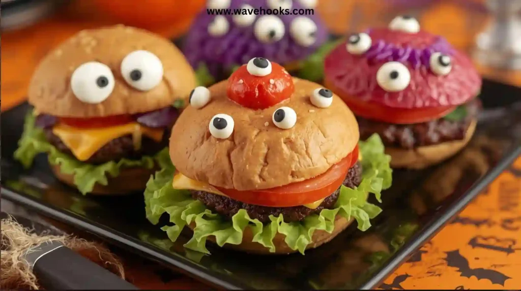 Monster Burgers Easy halloween party food ideas for adults