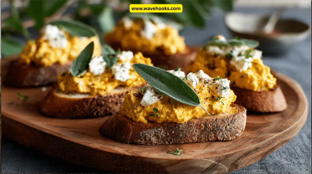 Pumpkin & Sage Ricotta Spread on Crostini