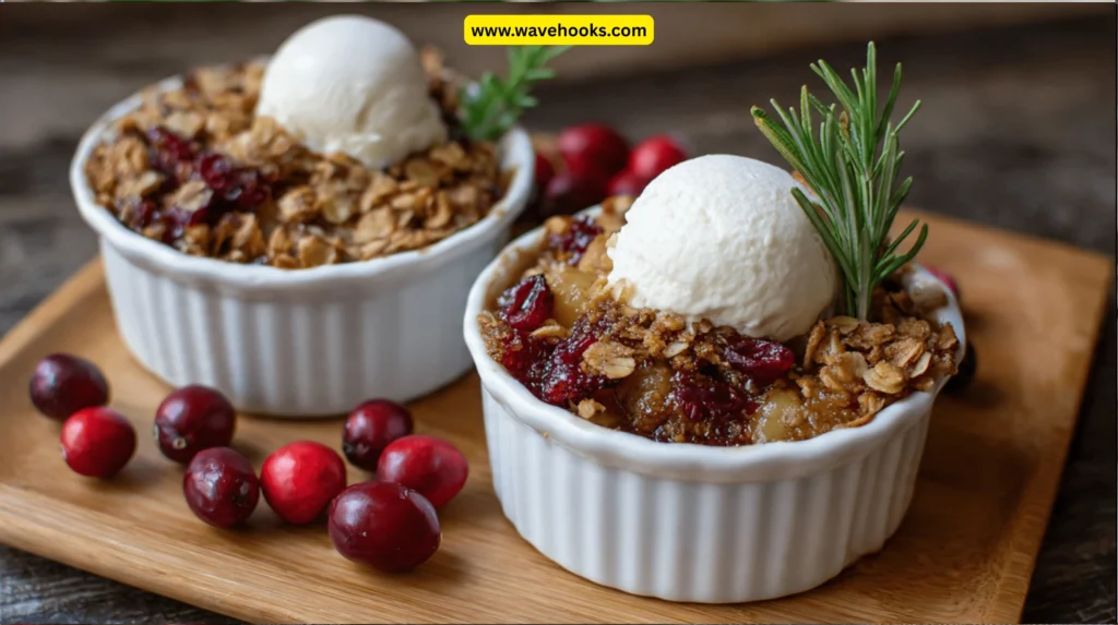 Spiced Pear & Cranberry Crisp in Mini Casseroles