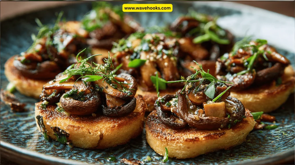 Herb-Roasted Garlic Mushrooms on Toast Rounds