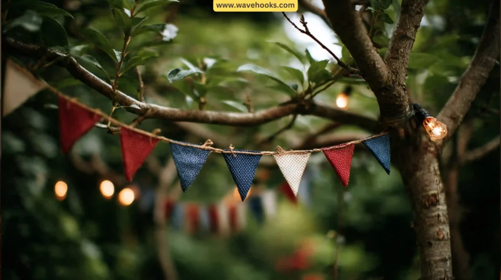 Mini Flag Garland Over a Tree Branch