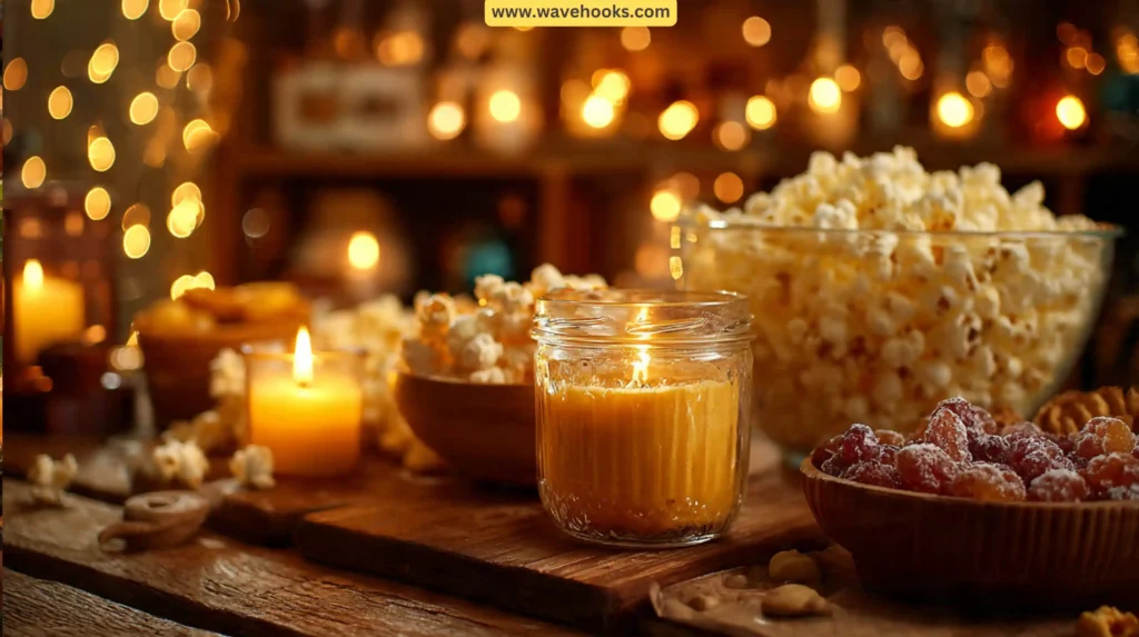 Warm caramel & salted-butter candle at snack bar