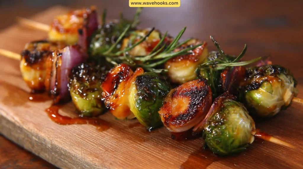 Maple Sriracha Brussels Skewers