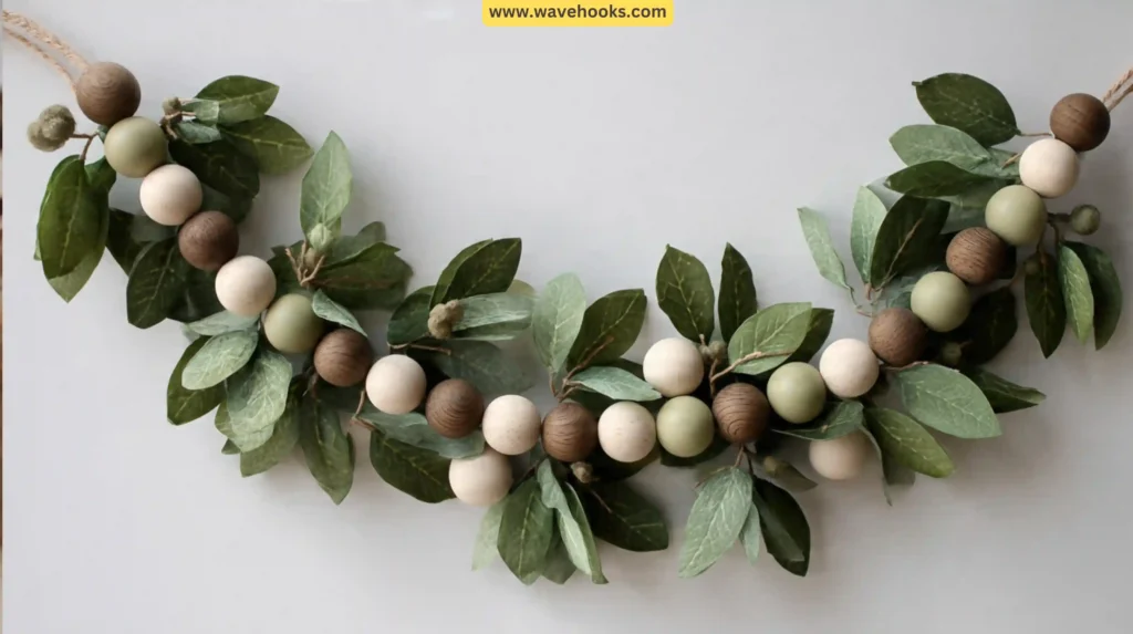 Wooden Bead Garland with Leaves