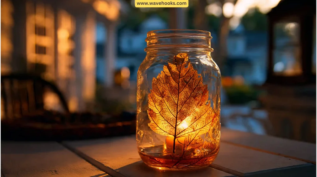 7. Mason Jar Leaf Lanterns