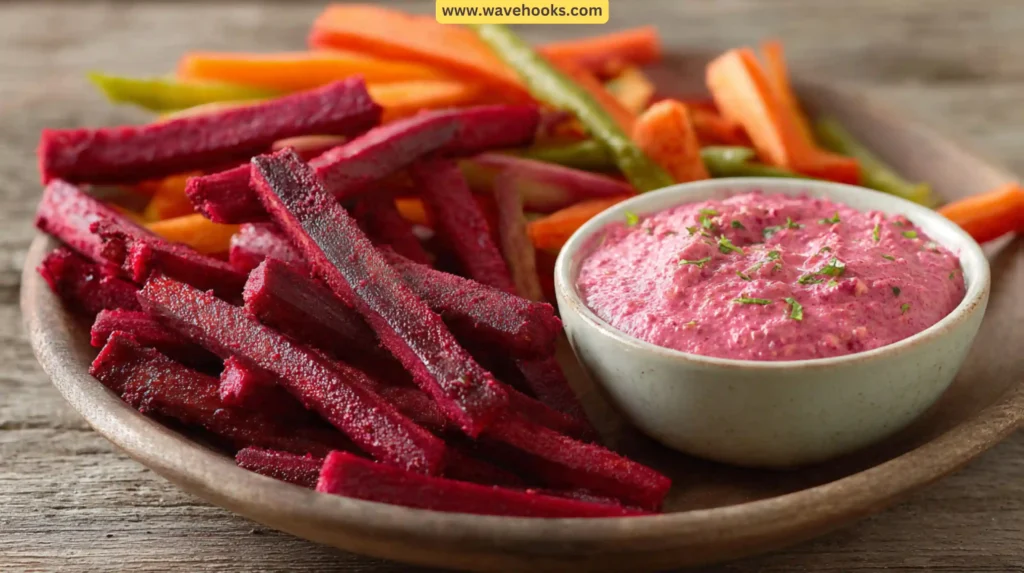 18. Beet-Hummus Veggie Sticks