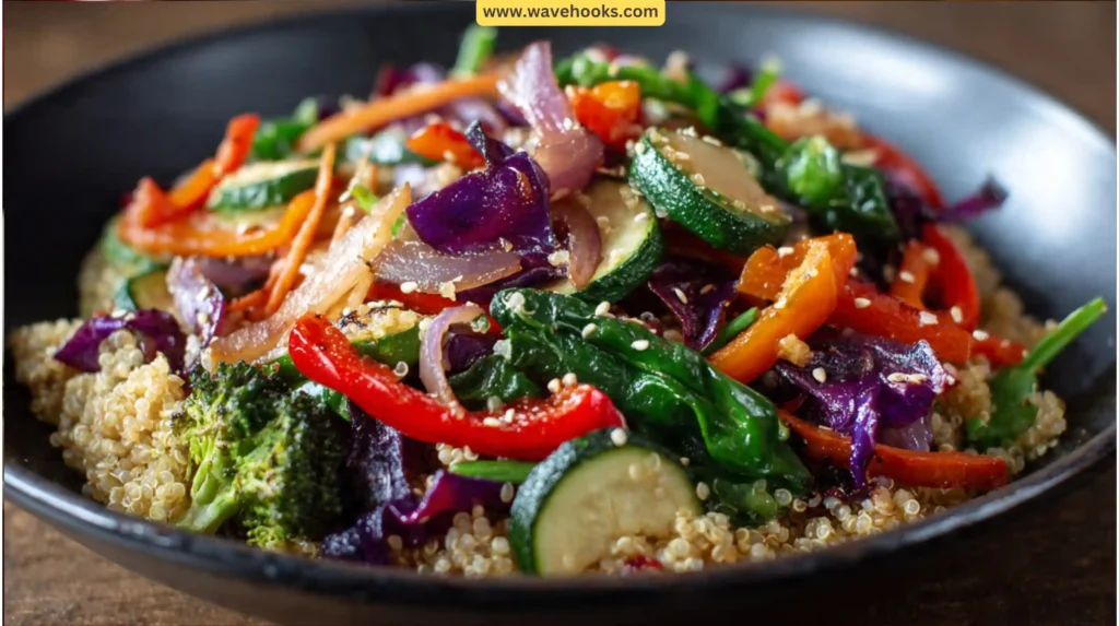 13. Rainbow Veggie Stir-Fry Over Quinoa