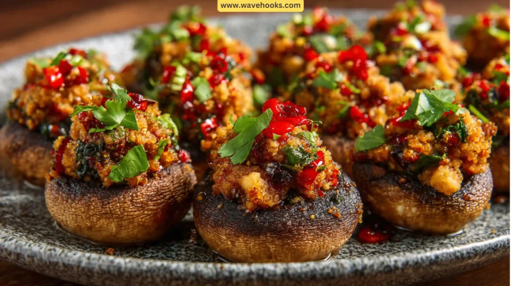 7. Pepper Walnut Stuffed Mushrooms