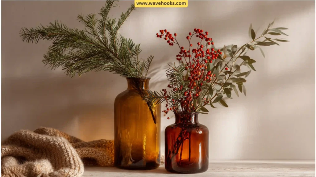 28. Reuse Amber Vases With Winter Stems