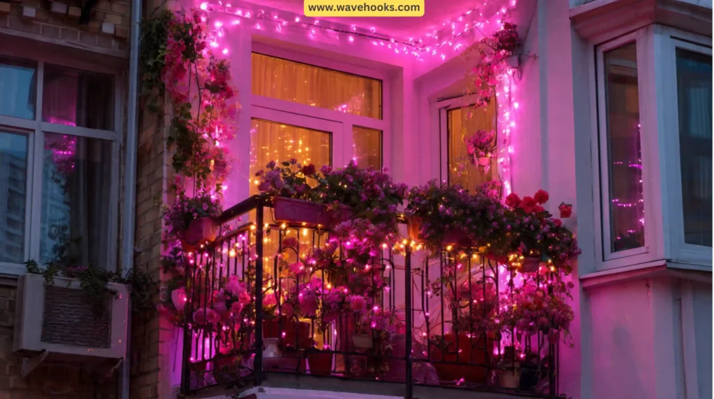 Use Lights and Sparkle for Brilliant Pink Balcony Decorating Ideas