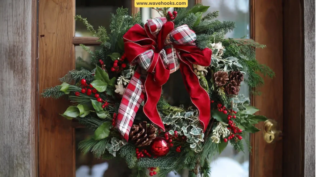 Artificial Christmas Wreath Decorating Ideas with Ribbons and Fabric