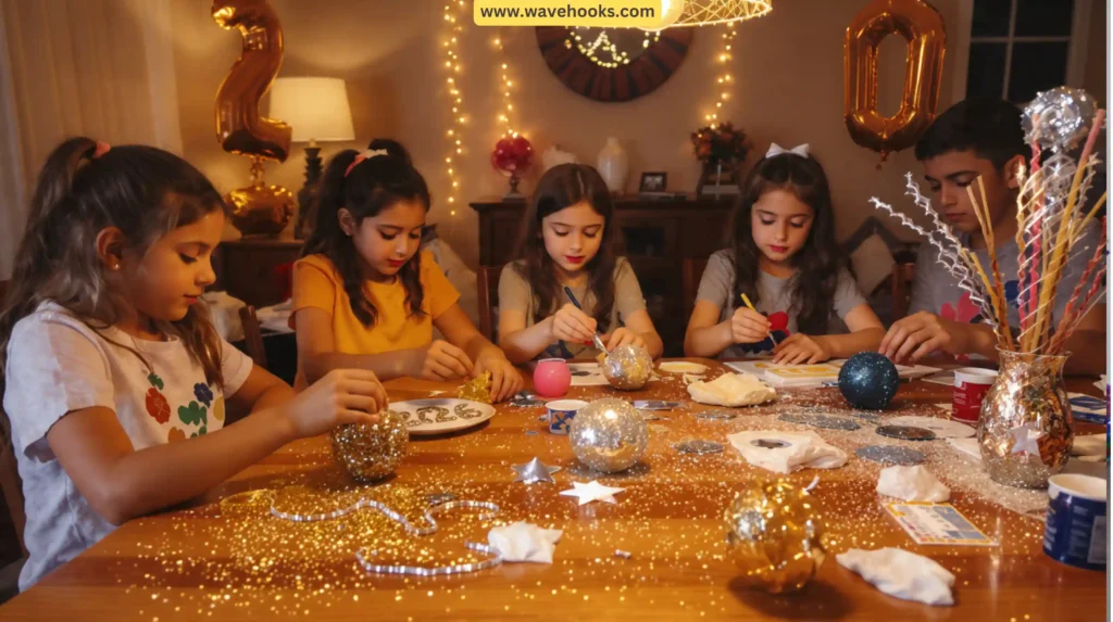 Sparkling New Year's Crafts for Kids at Home with Glitter and Glimmer Decorations
