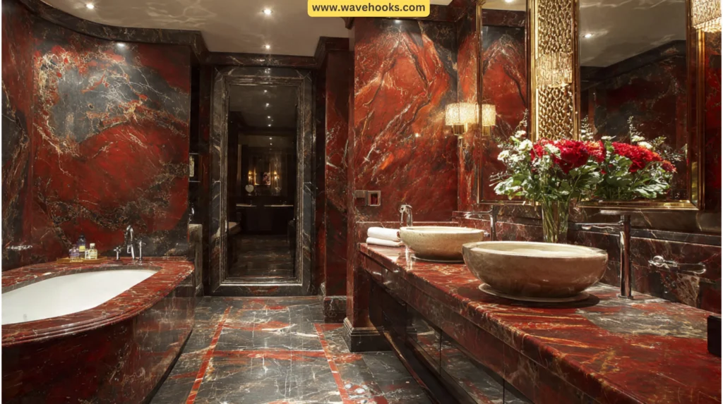 red marble bathroom
