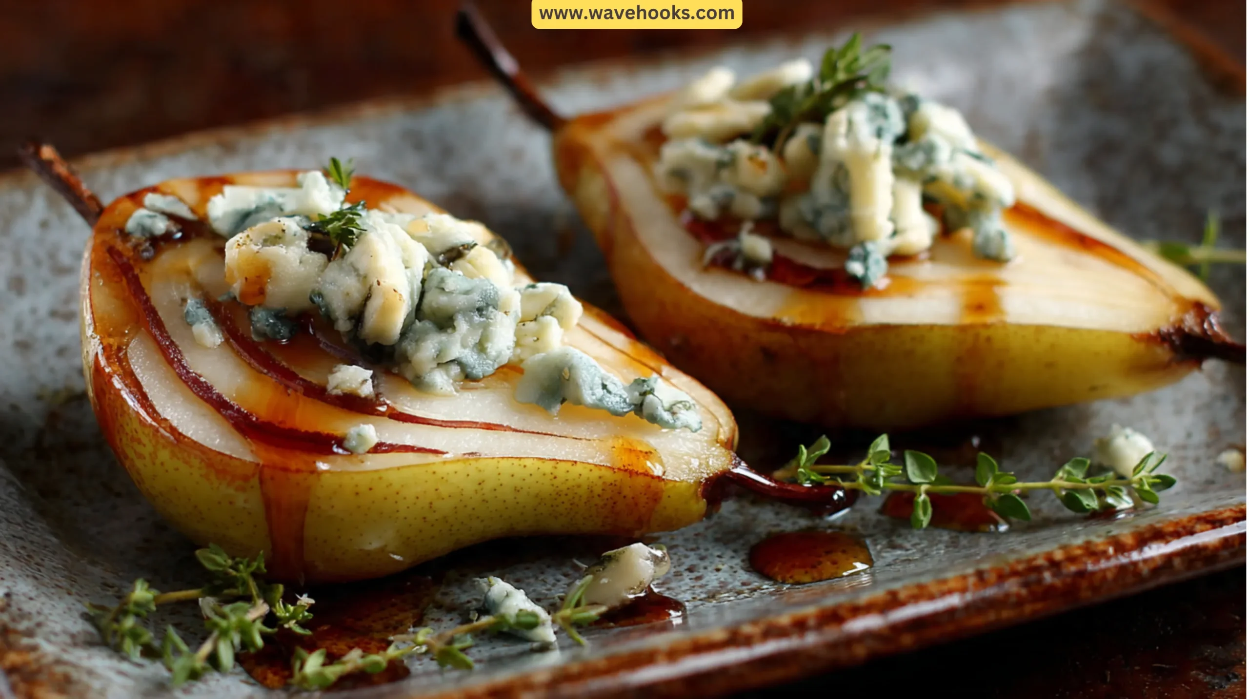 47. Roasted Pear with Blue Cheese and Honey