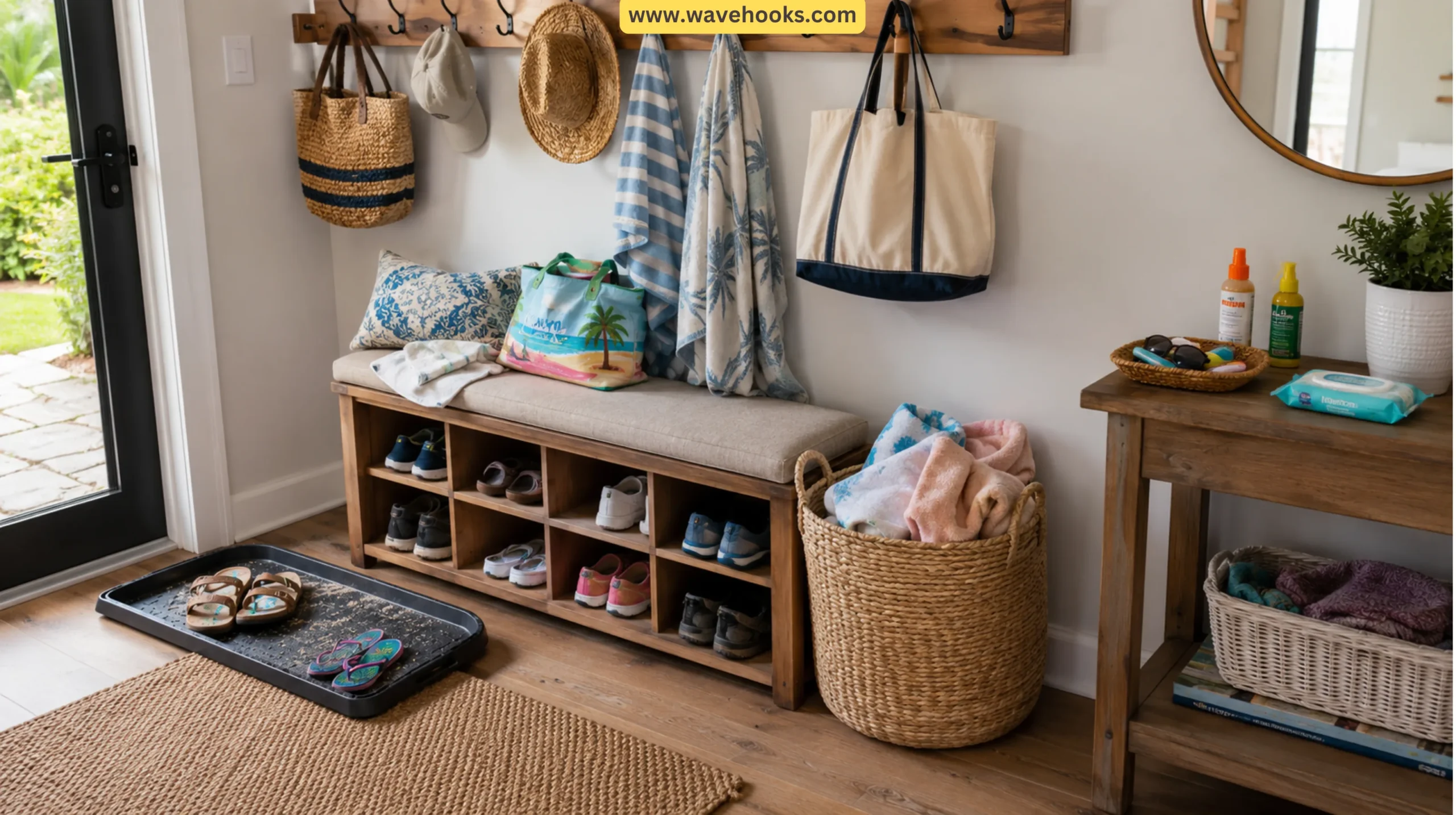 Entryway Drop Zone Ideas For Summer Shoes, Bags, And Towels