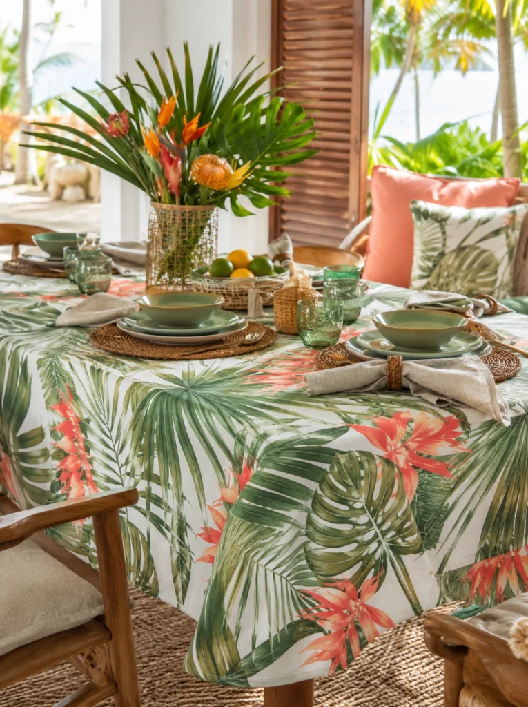 12. Tropical Print Table Linens