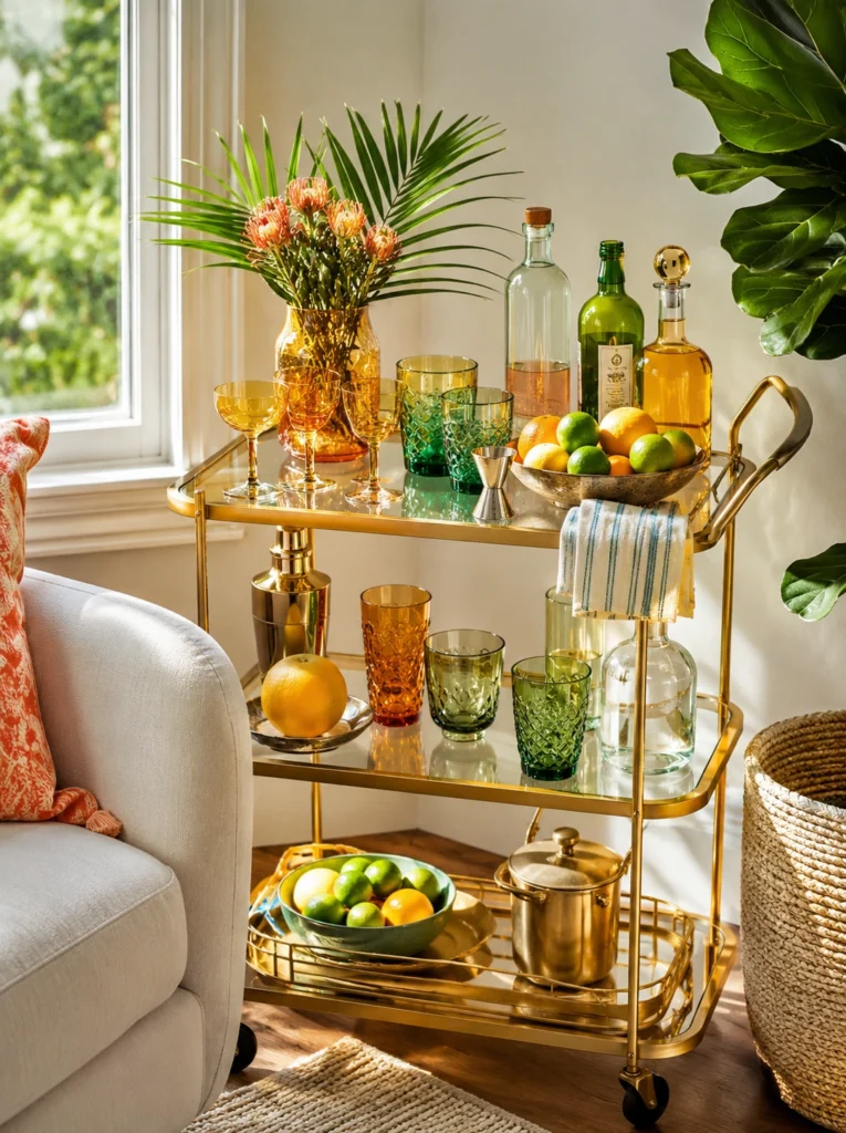 13. Colorful Glassware Bar Cart