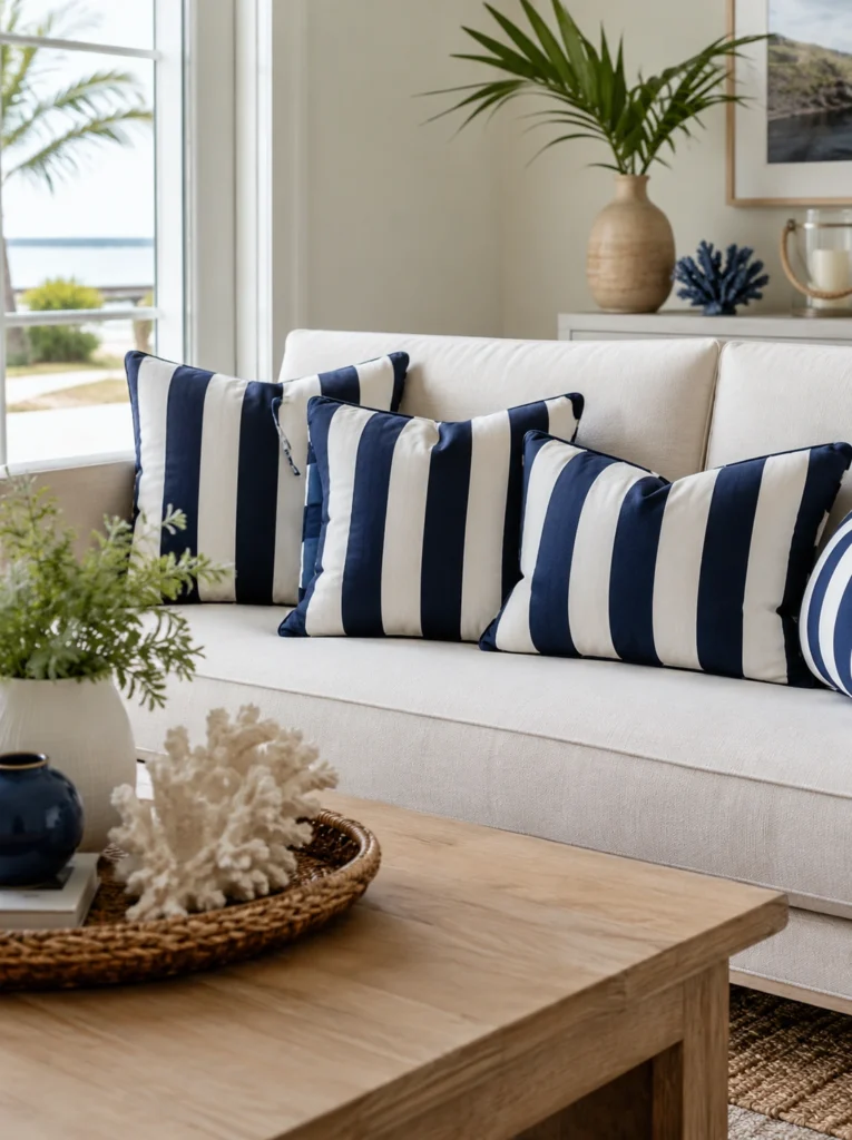 17. Striped Cabana-Style Cushions