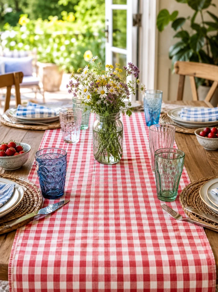 21. Gingham Picnic-Style Table Runners