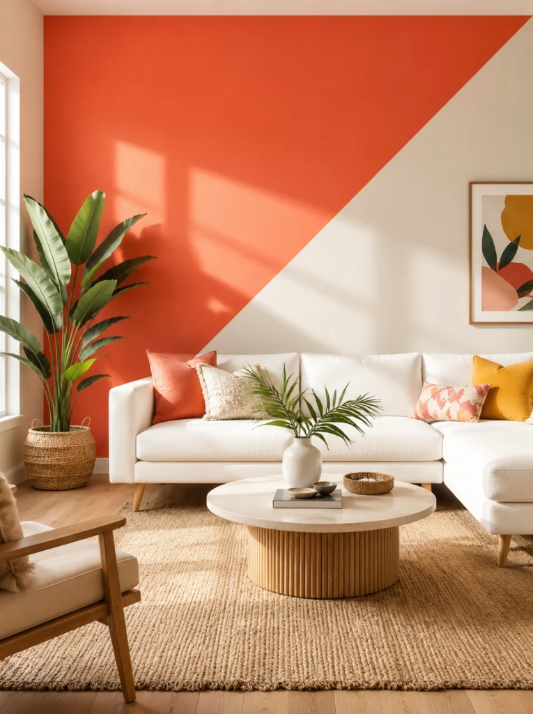 33. Bold Color-Blocked Accent Wall