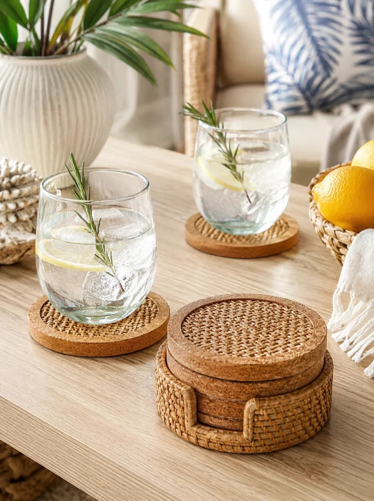 29. Cork and Rattan Coasters