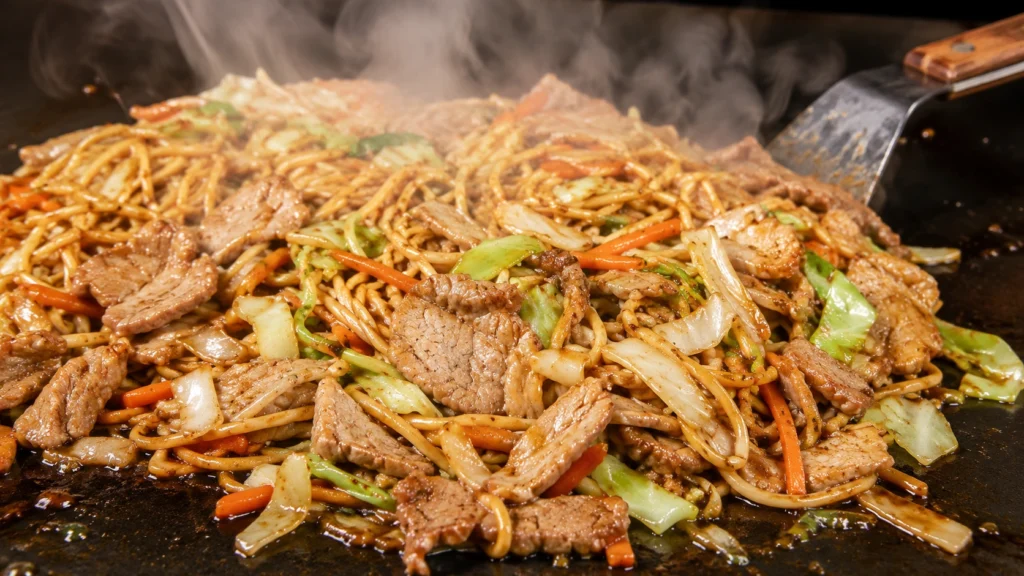 24. Blackstone Pork Stir-Fry Noodles
