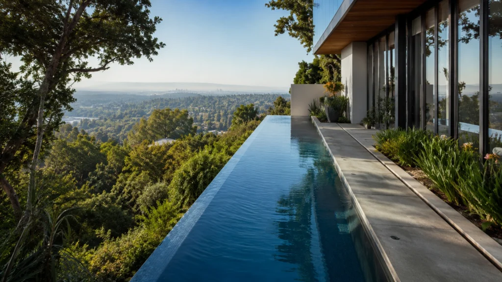 10. Narrow Infinity-Edge Lap Pool on a Sloped Lot